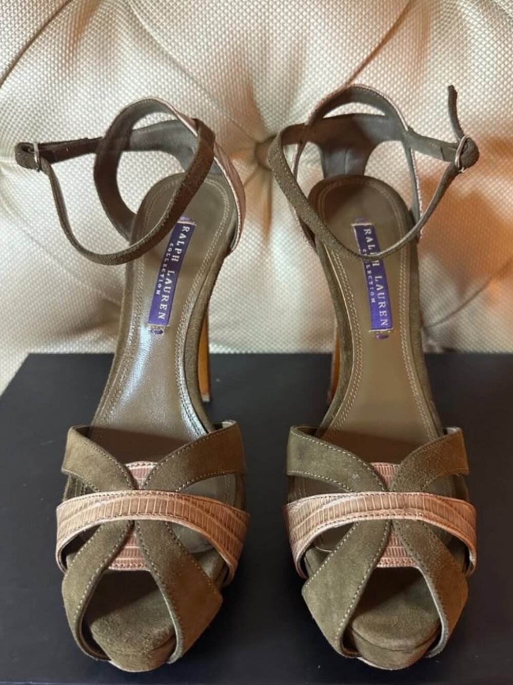 Ralph Lauren Collection Jeanette Lizard Suede Sandals 37